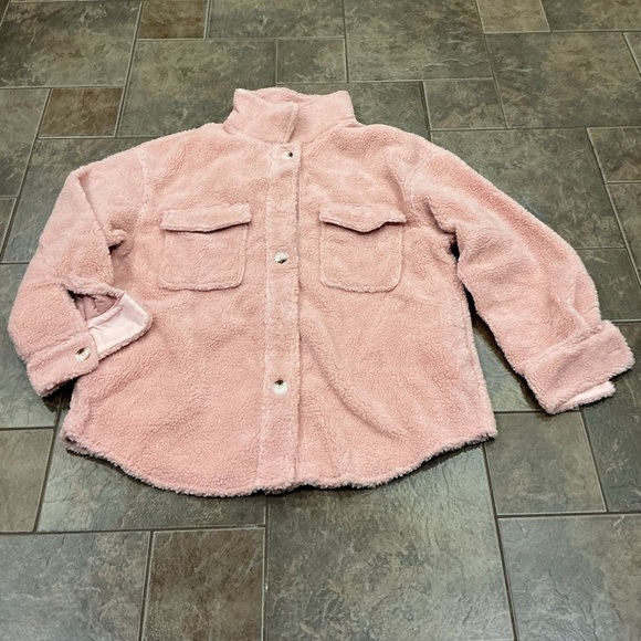 Pink button down Sherpa fleece Jacket - Picture 1 of 4